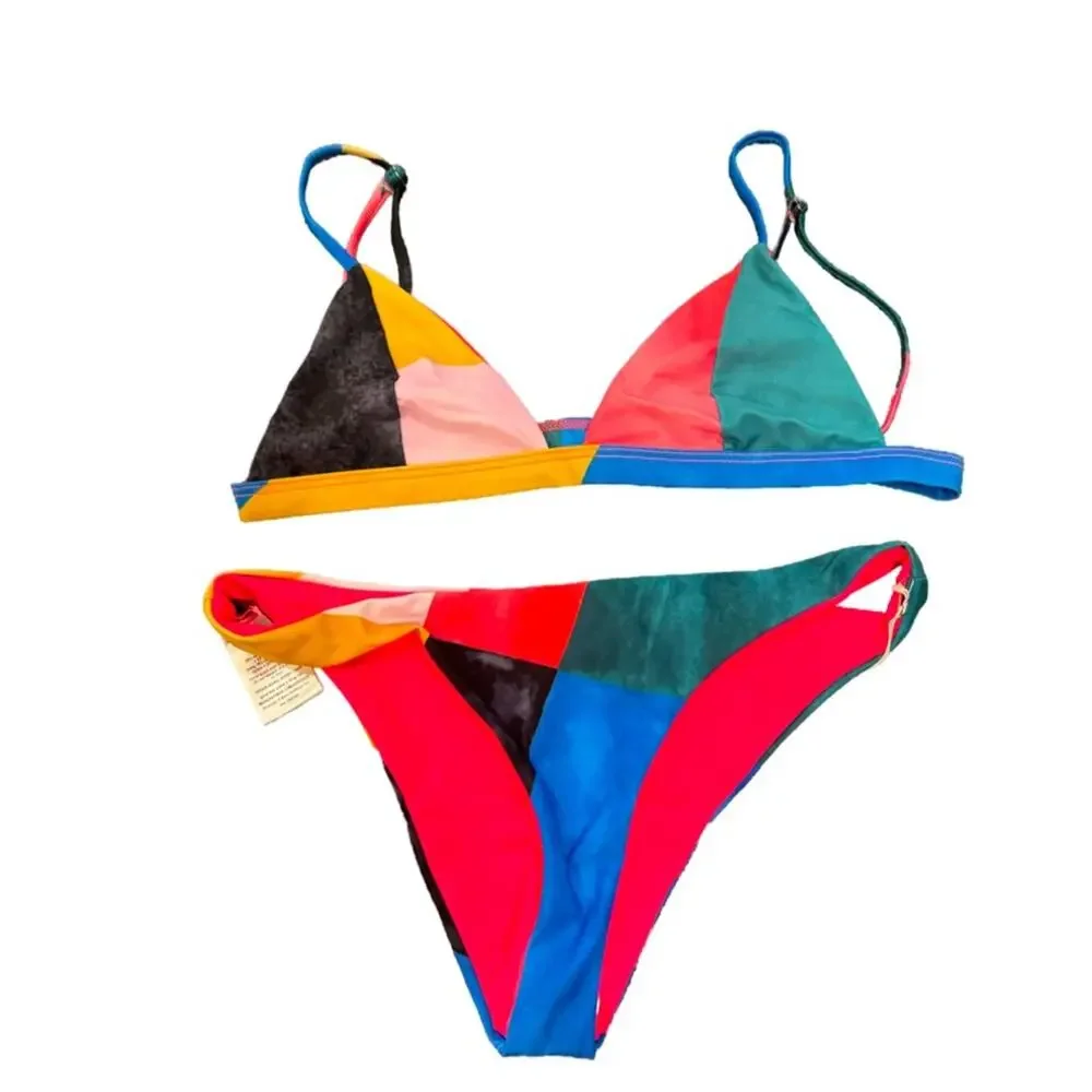 Mara Hoffman Astrid Triangle Bikini - Blue Multi Size S & M